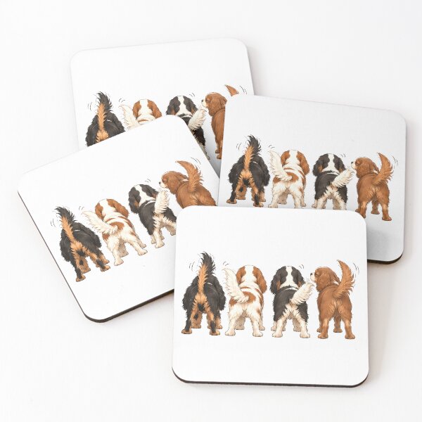 Item preview, Happy Cavalier King Charles Spaniel Wagging Tails Four Color Dogs designed and sold by SakuraWaStyle.