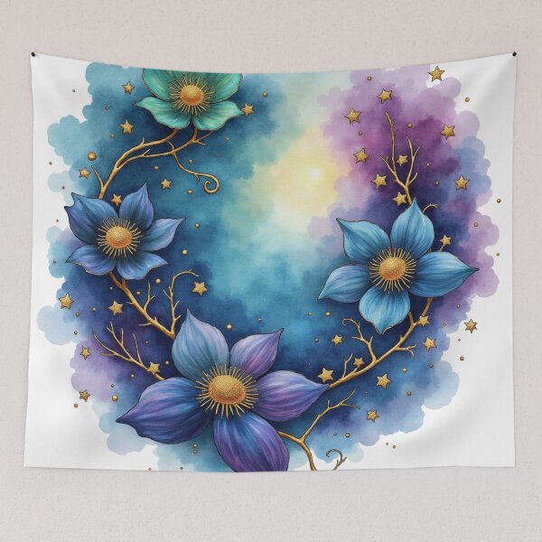 Item preview, Twilight Starblossom Circle – Enchanted Watercolor Celestial Floral Wreath designed and sold by Oonward2021.