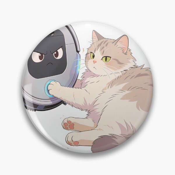 Item preview, Cute Lazy Cat Pressing Button on Angry Robot Vacuum Funny Pet Illustration designed and sold by OksArtStudio.