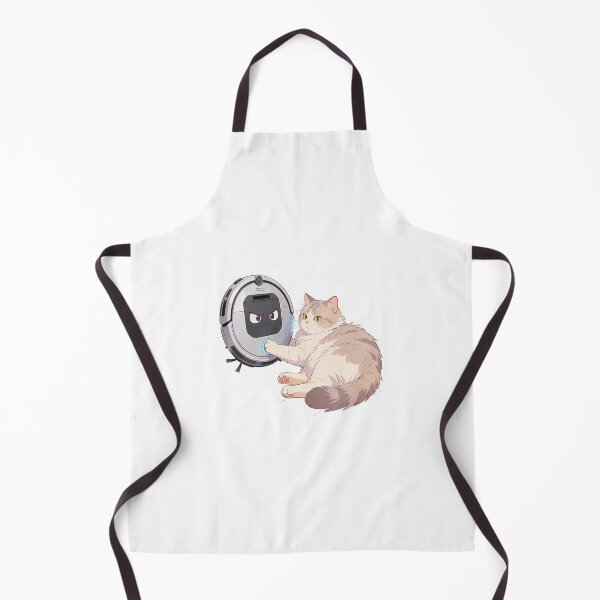 Item preview, Cute Lazy Cat Pressing Button on Angry Robot Vacuum Funny Pet Illustration designed and sold by OksArtStudio.