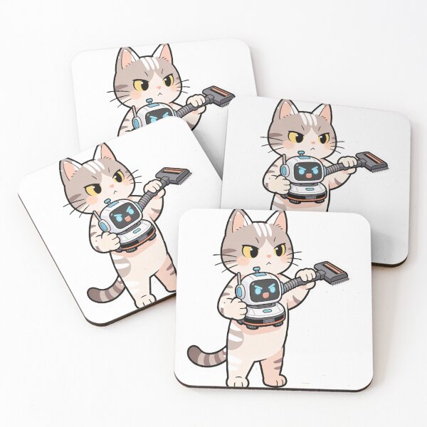 Item preview, Cute Orange Cat Cleaning with Robot Vacuum Funny Kawaii Illustration designed and sold by OksArtStudio.