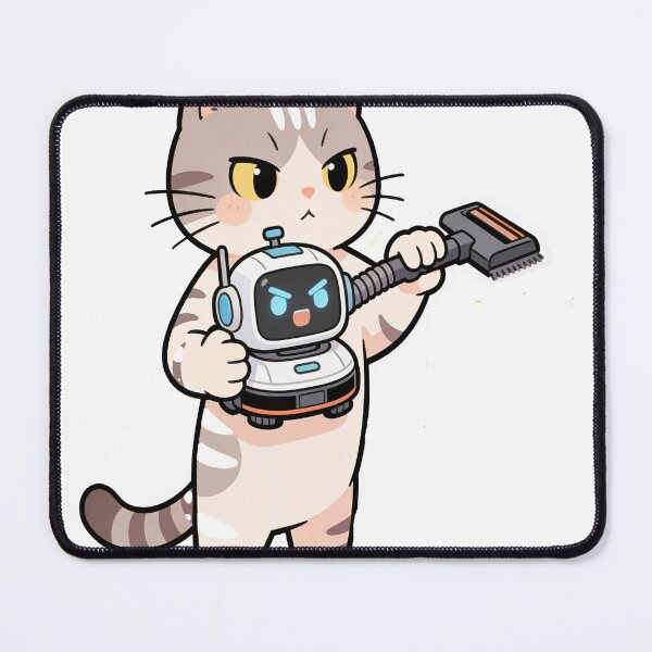 Item preview, Cute Orange Cat Cleaning with Robot Vacuum Funny Kawaii Illustration designed and sold by OksArtStudio.