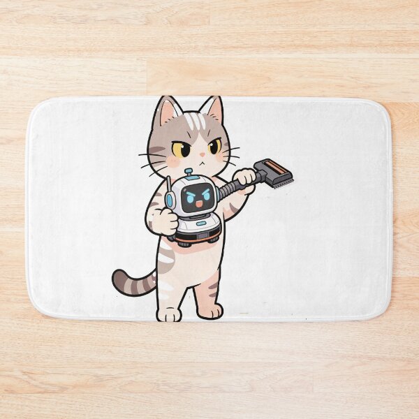 Item preview, Cute Orange Cat Cleaning with Robot Vacuum Funny Kawaii Illustration designed and sold by OksArtStudio.