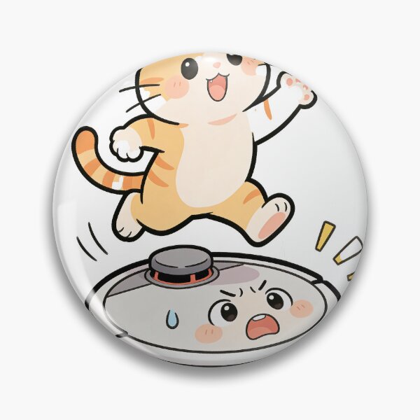 Item preview, Happy Cartoon Cat Jumping on Robot Vacuum Surprised Robot Funny Illustration designed and sold by OksArtStudio.