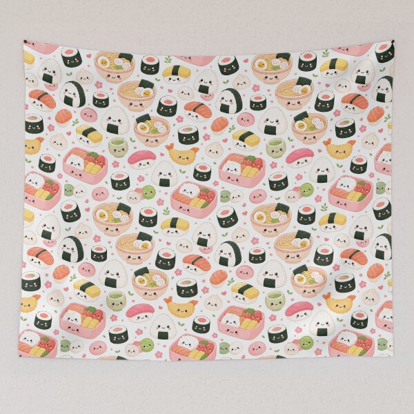 Item preview, Kawaii Sushi Japanese Food Cute Seamless Pattern Print designed and sold by Inkworksbyshery.