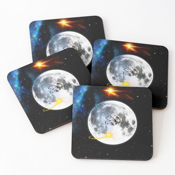 Item preview, Astronaut Floating on full Moon with blue Nebula Space Art  designed and sold by FahdSpaceArt.