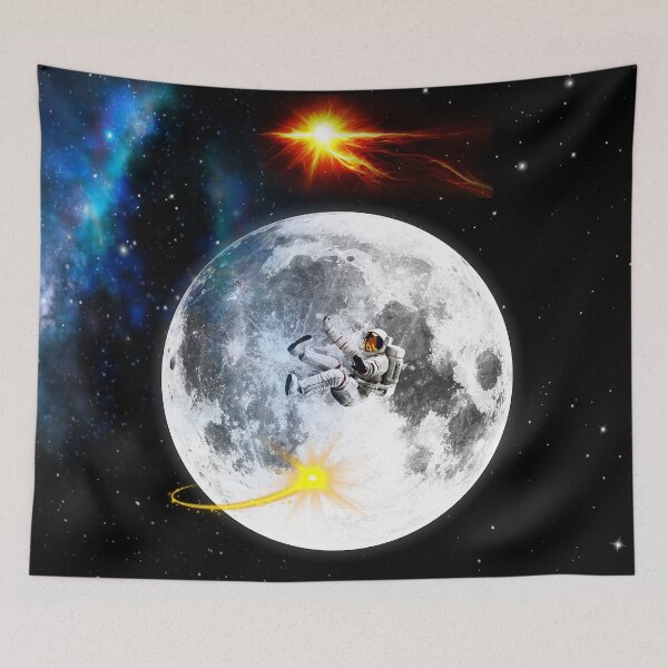 Item preview, Astronaut Floating on full Moon with blue Nebula Space Art  designed and sold by FahdSpaceArt.