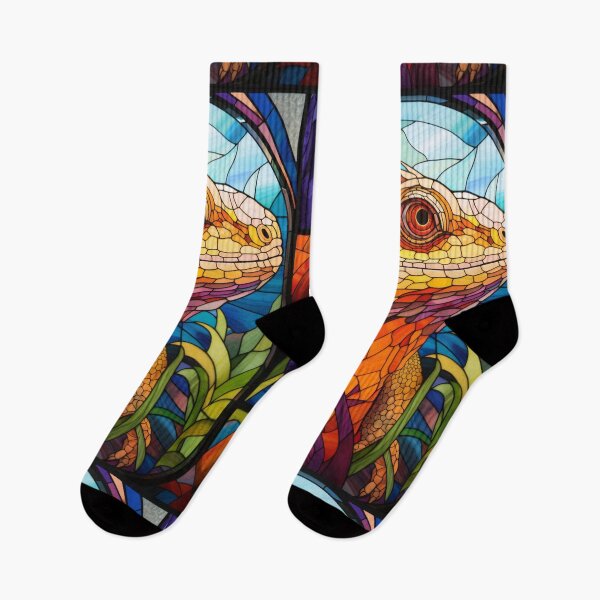 Item preview, Stained Glass Iguana Portrait designed and sold by pinkal.