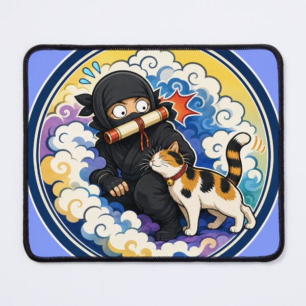 Item preview, Surprised Ninja & Calico Cat | Japanese Comic Style designed and sold by Aguri-tei.