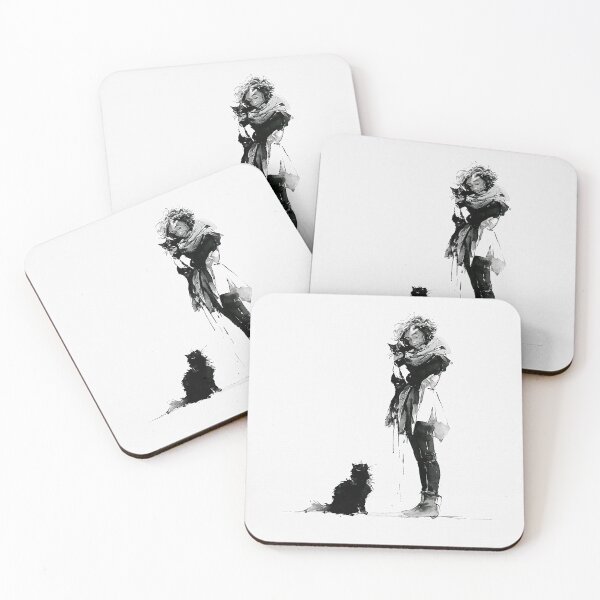 Item preview, Her Quiet Companions — Ink Sketch of a Woman with Her Cats | Monochrome Cat Lover Wall Art & Gifts designed and sold by Creative Nook.