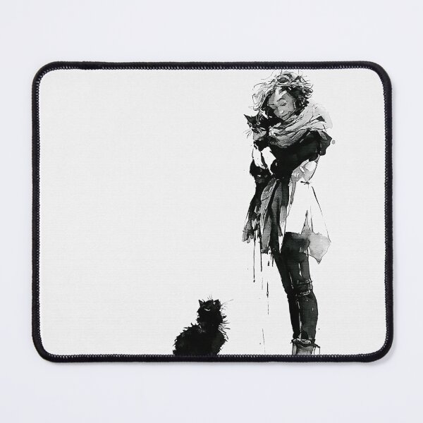 Item preview, Her Quiet Companions — Ink Sketch of a Woman with Her Cats | Monochrome Cat Lover Wall Art & Gifts designed and sold by Creative Nook.