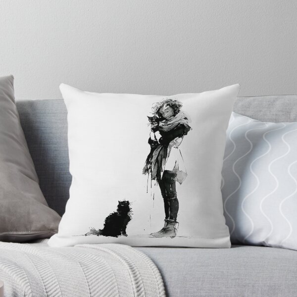 Item preview, Her Quiet Companions — Ink Sketch of a Woman with Her Cats | Monochrome Cat Lover Wall Art & Gifts designed and sold by Creative Nook.