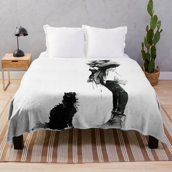 Item preview, Her Quiet Companions — Ink Sketch of a Woman with Her Cats | Monochrome Cat Lover Wall Art & Gifts designed and sold by Creative Nook.