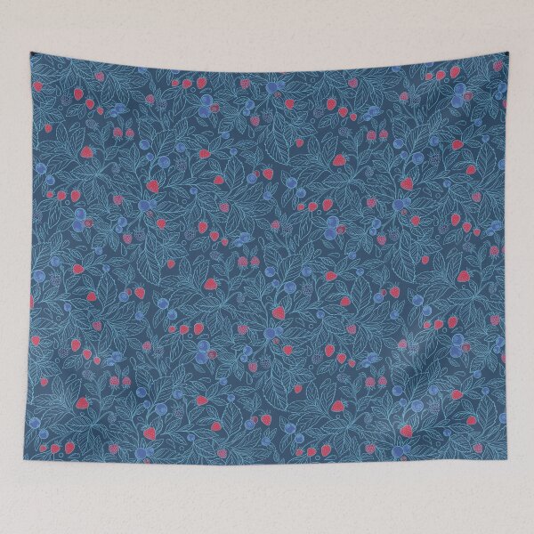 Item preview, Seamless Strawberry, Blueberry & Raspberry botanical pattern, blue designed and sold by and-creative2.