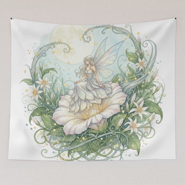 Item preview, Moonpetal Fairy Haven – Enchanted Watercolor Moon Garden Illustration designed and sold by Dream Bloom Gallery.