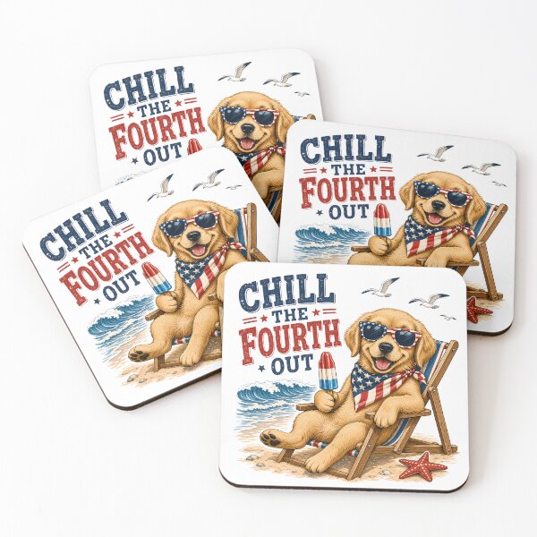 Item preview, Chill The Fourth Out Golden Retriever Beach Dog - Funny 4th of July Patriotic Puppy designed and sold by CutOutIdols.