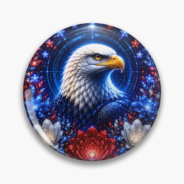 Item preview, Futuristic Patriotic Eagle With Red White Blue Flowers designed and sold by Omni Craft .