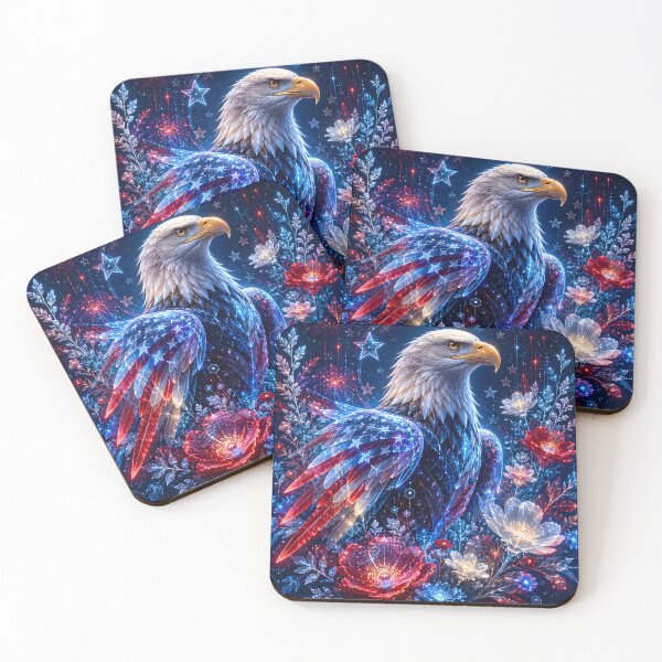 Item preview, Futuristic Patriotic Eagle With Red White Blue Flowers designed and sold by Omni Craft .