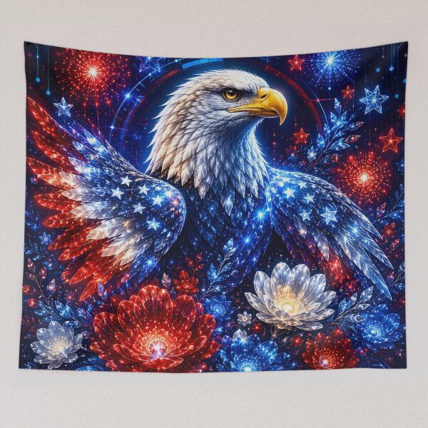 Item preview, Futuristic Patriotic Eagle With Red White Blue Flowers designed and sold by Omni Craft .