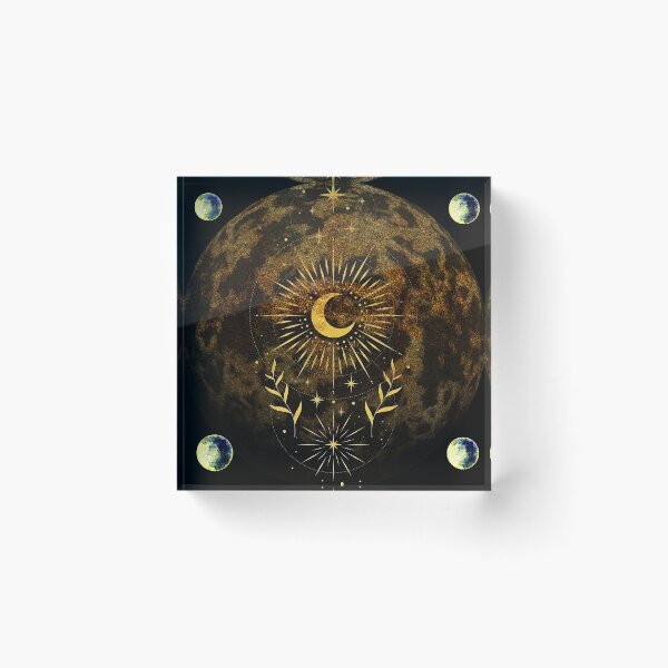 Item preview, Mystical golden celestial Moon and Radiant star art  designed and sold by FahdSpaceArt.