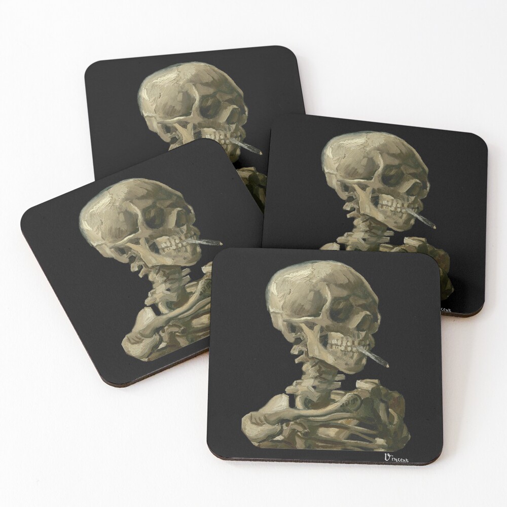 Van Gogh, Head of Skeleton Artwork Skull Reproduction, Posters, Tshirts, Prints, Bags, Men, Women, Kids Coasters (Set of 4)