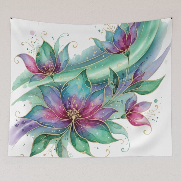 Item preview, Aurora Jewelblossom Symphony – Luxury Watercolor Fantasy Floral Illustration designed and sold by Oonward2021.
