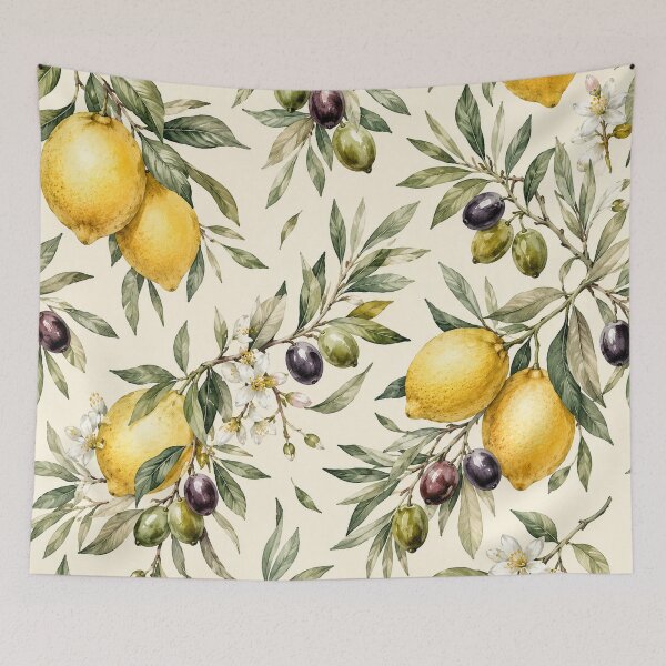 Item preview, Watercolor Lemon & Olive Branch Pattern | Mediterranean Botanical Art designed and sold by TheSlowShore.