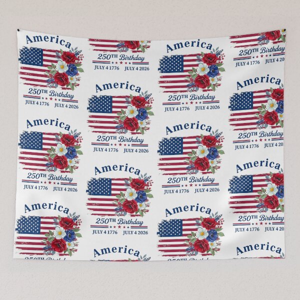 Item preview, America 250th Birthday Patriotic Floral Flag July 4 2026 designed and sold by PixlCrypt.