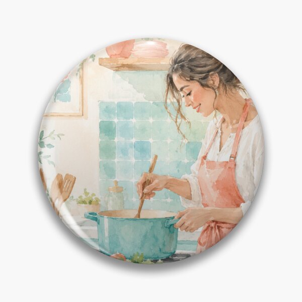 Item preview, Watercolour Woman Cooking in a Sunlit Kitchen designed and sold by Creative Nook.