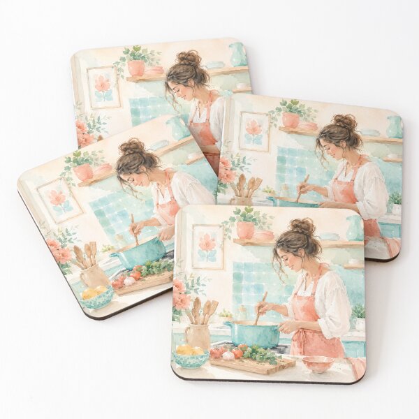 Item preview, Watercolour Woman Cooking in a Sunlit Kitchen designed and sold by Creative Nook.