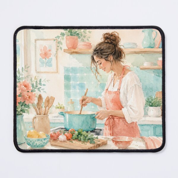 Item preview, Watercolour Woman Cooking in a Sunlit Kitchen designed and sold by Creative Nook.