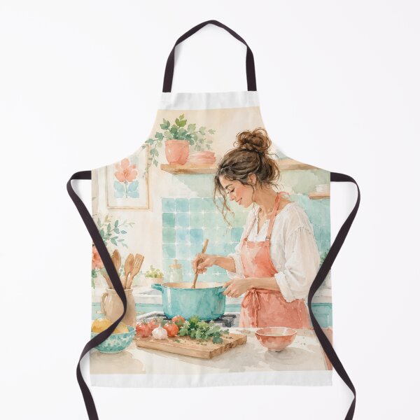 Item preview, Watercolour Woman Cooking in a Sunlit Kitchen designed and sold by Creative Nook.