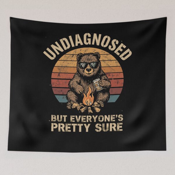 Item preview, Undiagnosed But Everyone's Pretty Sure Camping Bear Coffee Outdoors Humor designed and sold by RetroMini2026.