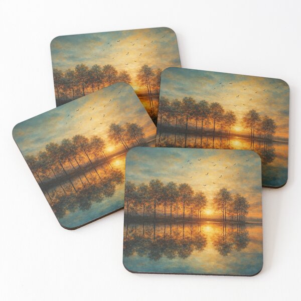 Item preview, Golden Sunset Lake Landscape Painting Nature Serenity Art designed and sold by Joey Santiago.