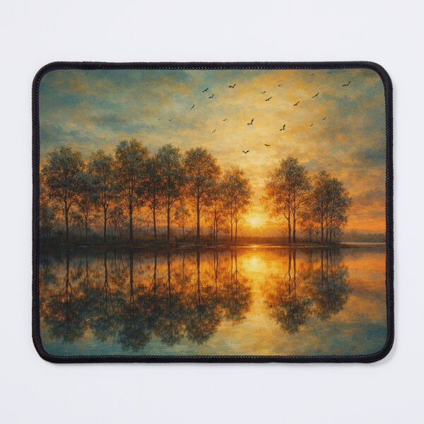 Item preview, Golden Sunset Lake Landscape Painting Nature Serenity Art designed and sold by Joey Santiago.