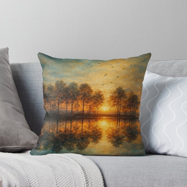 Item preview, Golden Sunset Lake Landscape Painting Nature Serenity Art designed and sold by Joey Santiago.