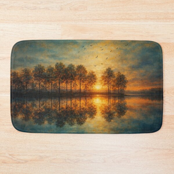 Item preview, Golden Sunset Lake Landscape Painting Nature Serenity Art designed and sold by Joey Santiago.