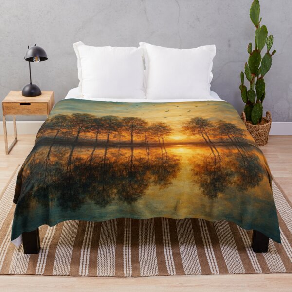 Item preview, Golden Sunset Lake Landscape Painting Nature Serenity Art designed and sold by Joey Santiago.