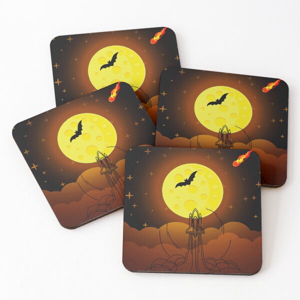 Item preview, space rocket launch with big yellow moon cartoon art designed and sold by FahdSpaceArt.