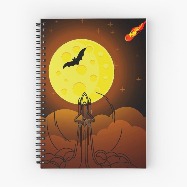 Item preview, space rocket launch with big yellow moon cartoon art designed and sold by FahdSpaceArt.