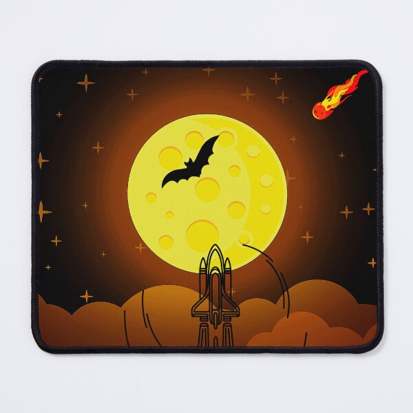 Item preview, space rocket launch with big yellow moon cartoon art designed and sold by FahdSpaceArt.