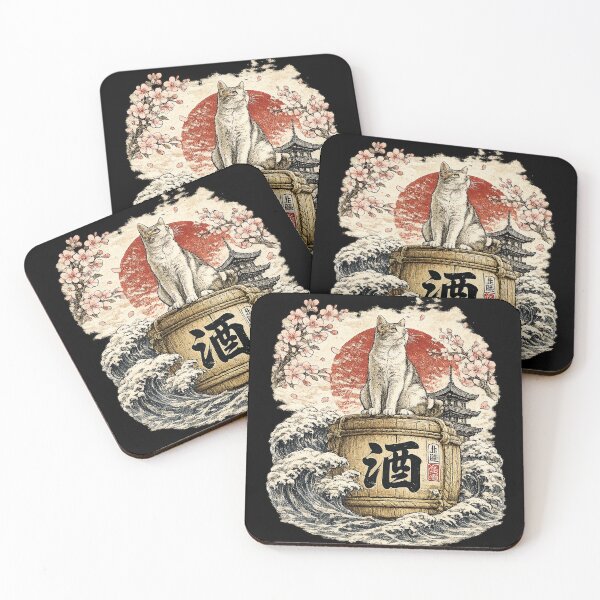 Item preview, Sake Cat | Japanese Ukiyo-e Wave Barrel Art designed and sold by Aguri-tei.