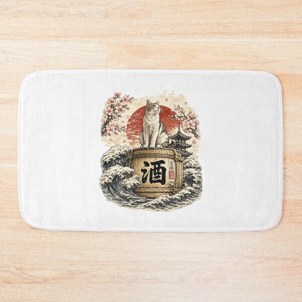 Item preview, Sake Cat | Japanese Ukiyo-e Wave Barrel Art designed and sold by Aguri-tei.