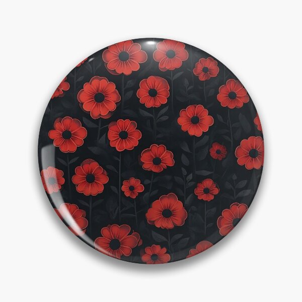 Item preview, Red flowers on a black fabric background designed and sold by lucyinspace.