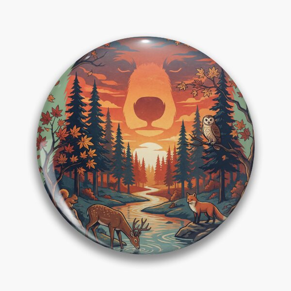 Item preview, Japanese Forest Wildlife Sunset Bear Silhouette Nature Art designed and sold by Milasneeze.