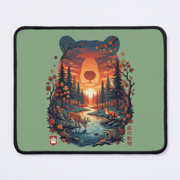 Item preview, Japanese Forest Wildlife Sunset Bear Silhouette Nature Art designed and sold by Milasneeze.