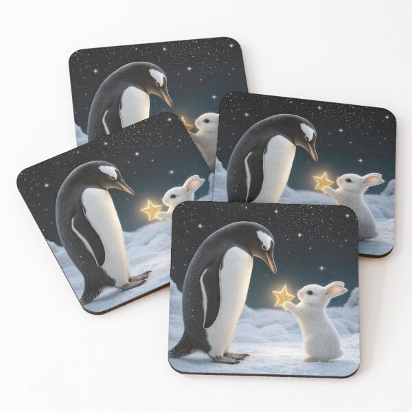 Item preview, White Rabbit Giving a Penguin a Glowing Star designed and sold by Maria Dryfhout.