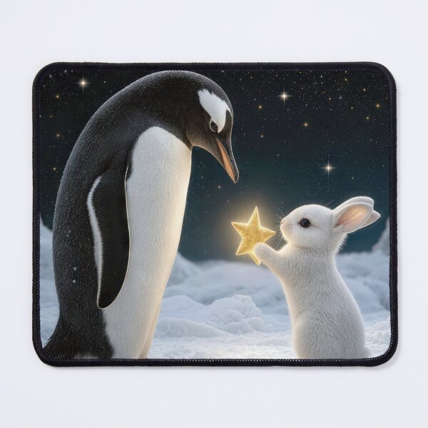 Item preview, White Rabbit Giving a Penguin a Glowing Star designed and sold by Maria Dryfhout.
