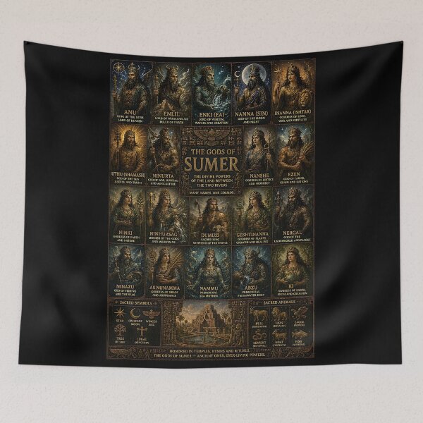 Item preview, Sumerian Gods Collage | Ancient Mesopotamian Mythology Pantheon Art Featuring Enki, Enlil, Inanna & Utu designed and sold by RockyLambda.
