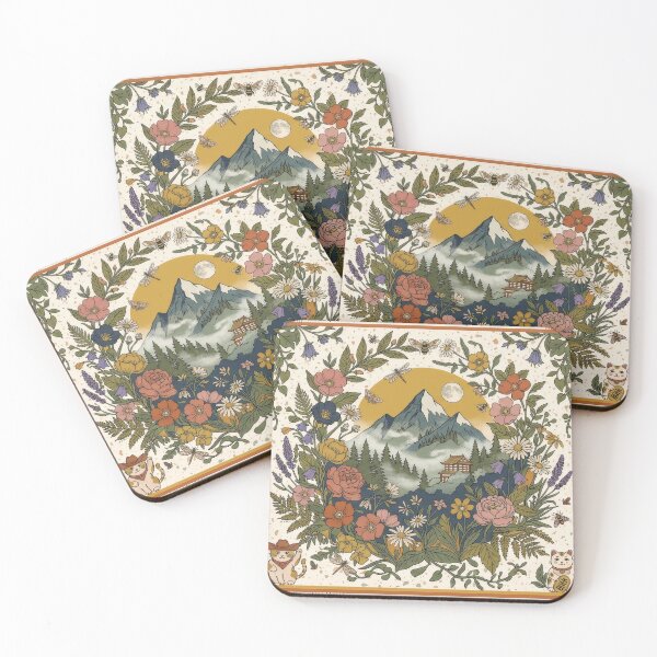 Item preview, floral mountain dragonfly bees cats retro nature  designed and sold by Kate1art.